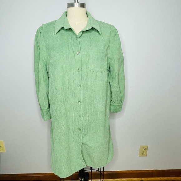PrettyLittleThing Green Cord Shirt Dress- NWT- Size 6 - Picture 5 of 13